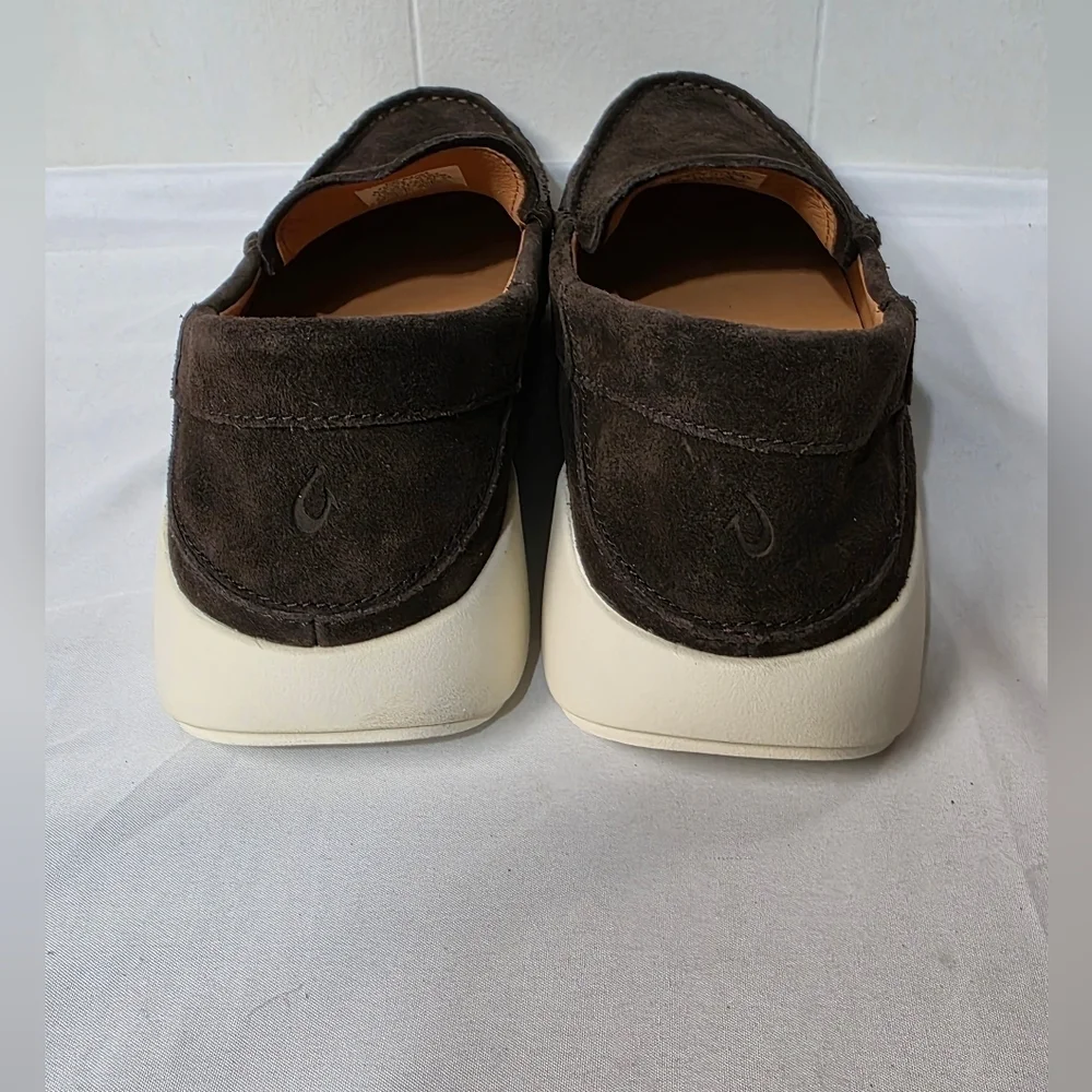 OluKai Ka'a Mens Size 11 Dark Wood Italian Suede Slip-On Loafers New